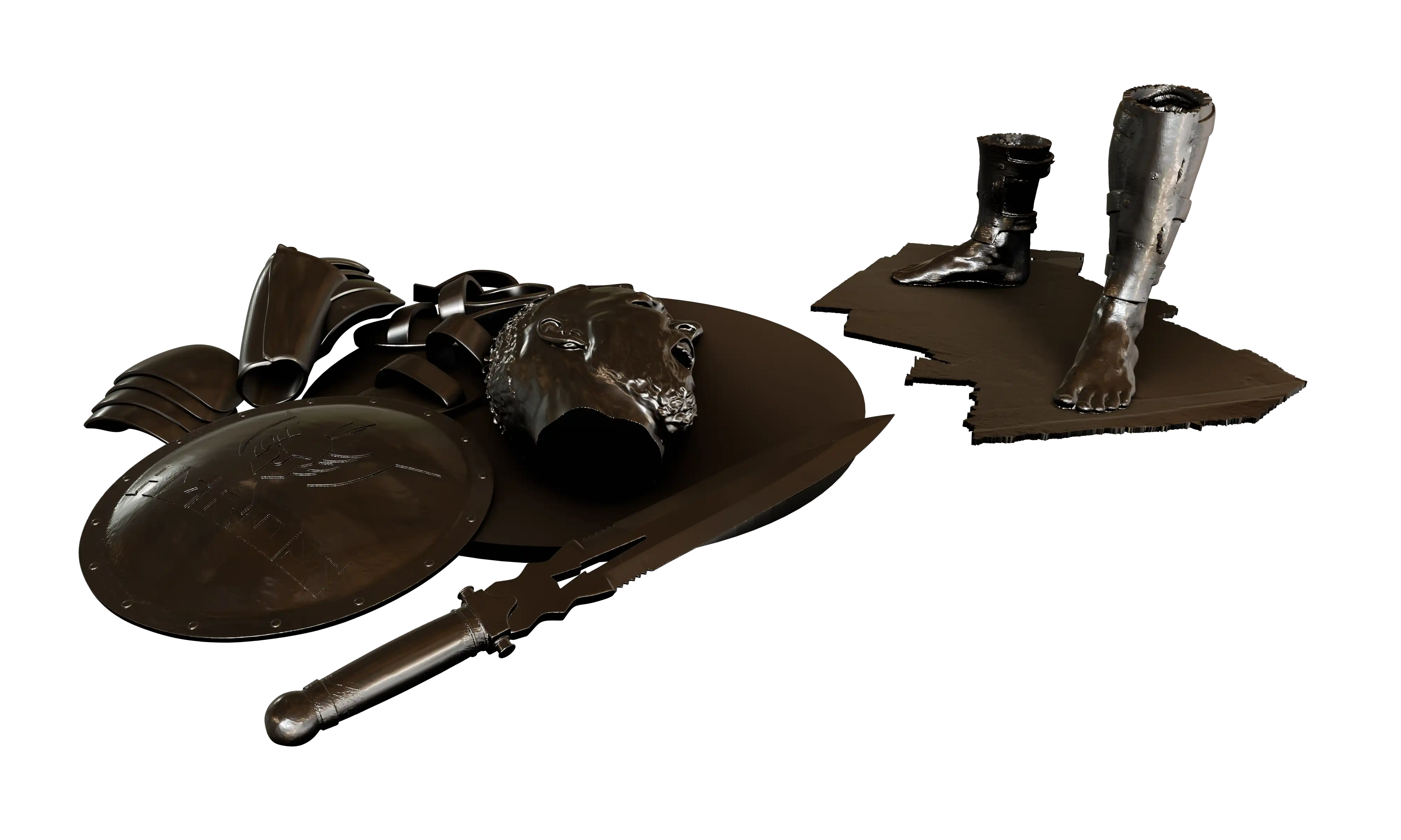 3D printed segments of the Heros gladiator figure prepared by Monkeyfab for the assembly of the full-scale exhibition statue.