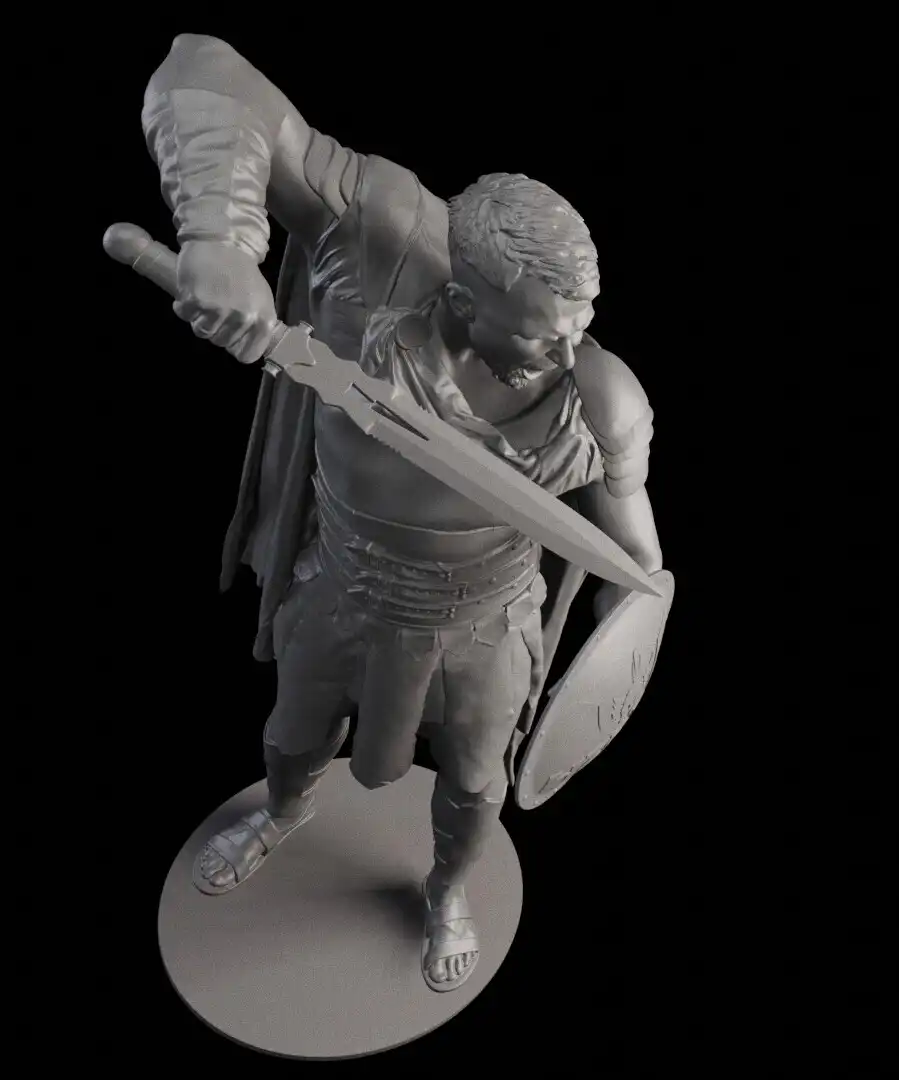 Top view of the Heros gladiator digital model during geometry preparation and production splitting at Monkeyfab.